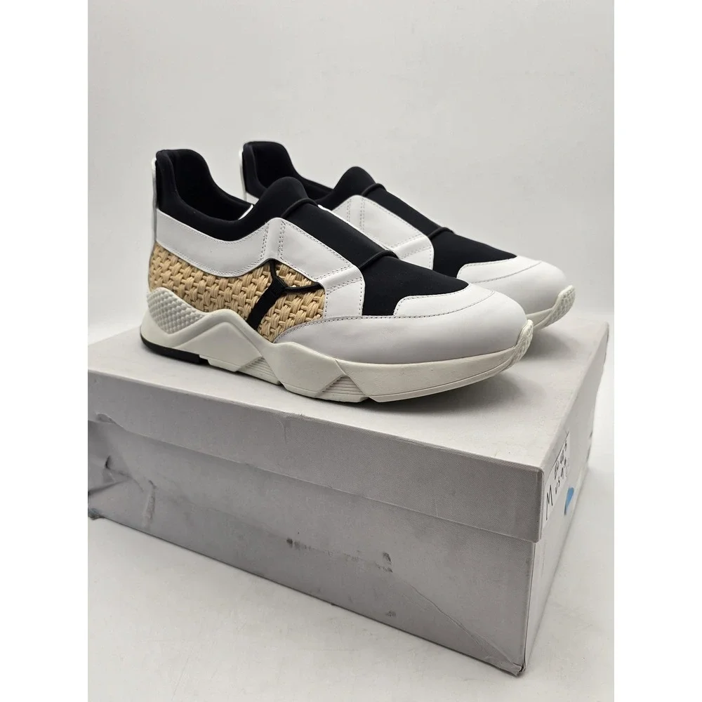 Clergerie SALVY Shoes Mens Size 9.5 White Black Slip‎ On Leather Sneaker New